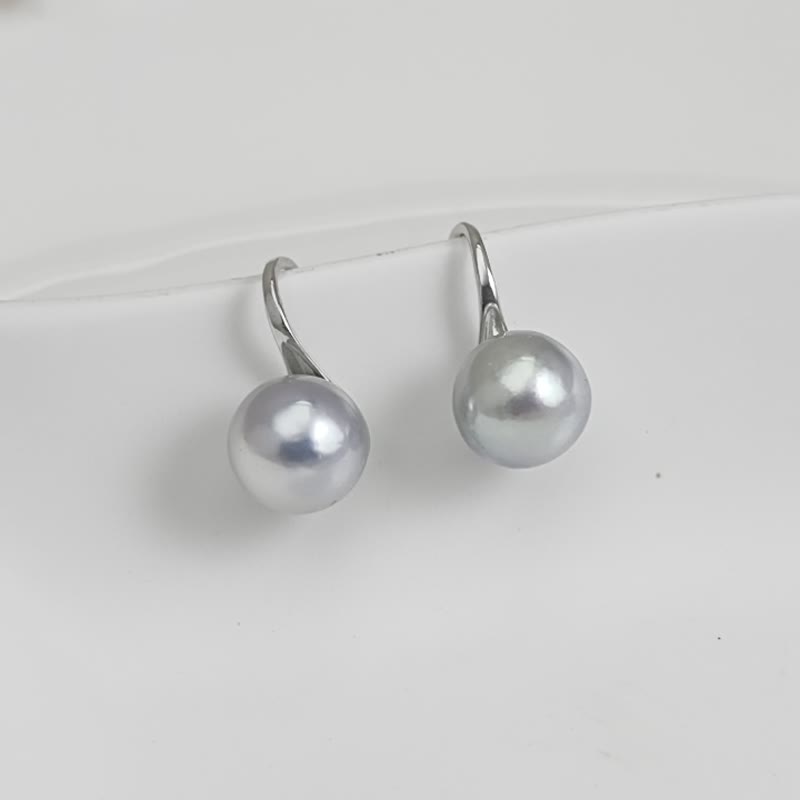 High heels style seawater pearl akoya real Linen Silver earrings - Earrings & Clip-ons - Pearl Transparent