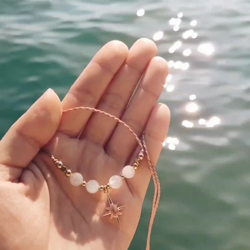 [Can be customized] White moonstone light star Bronze Wax wire necklace short chain long chain - Necklaces - Copper & Brass Pink