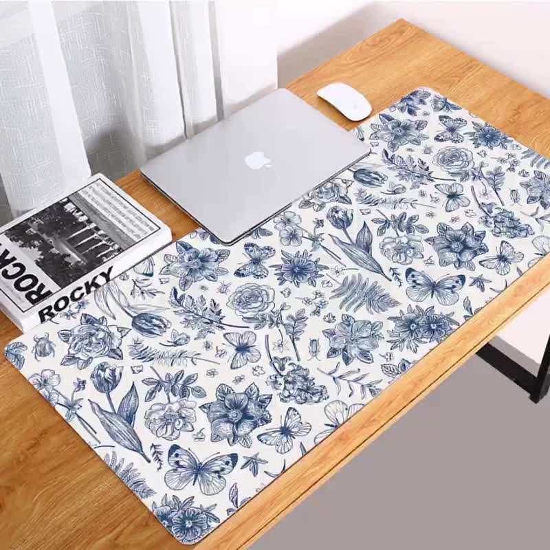 Multi-purpose waterproof anti-slip desk mat mouse pad placemat (customized size can be requested) blue retro print - Place Mats & Dining Décor - Faux Leather 