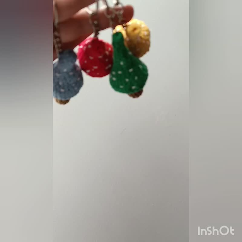 Crochet mushroom keychain Handmade accessories for bag mushroom lover gift - 鑰匙圈/鑰匙包 - 棉．麻 紅色