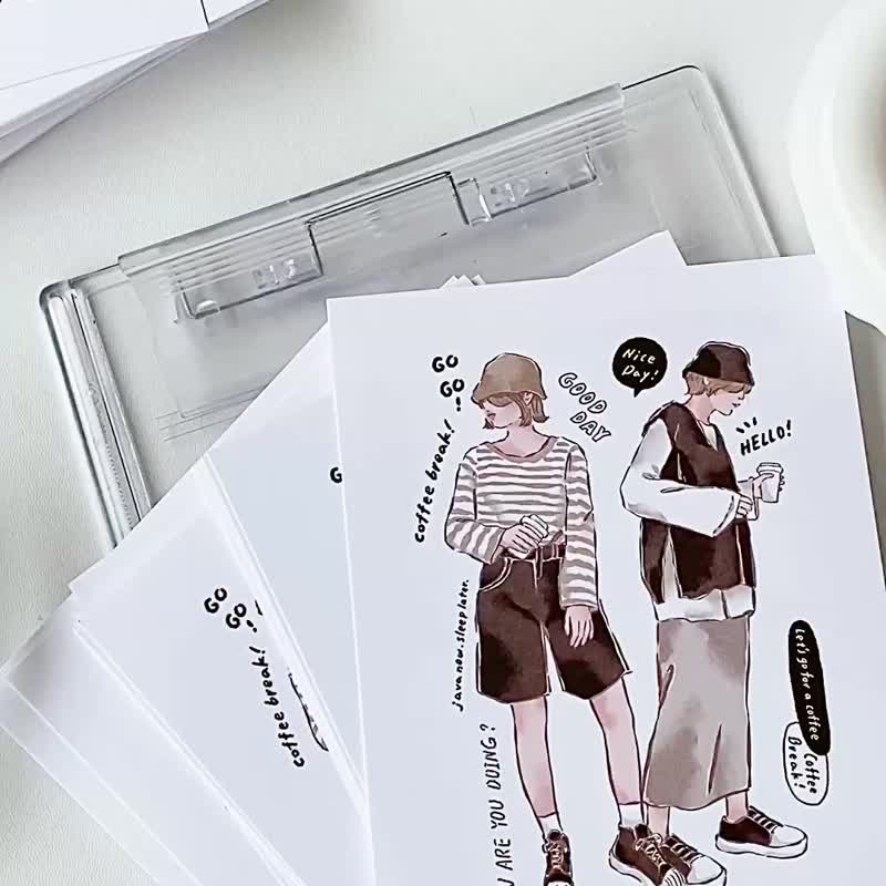 咖啡廳女子明信片/義式濃縮 - 卡片/明信片 - 紙 咖啡色