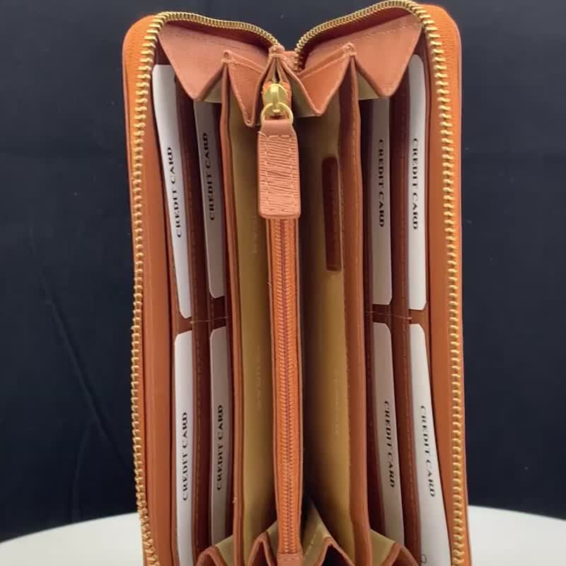 [Gift box bag] ZENDAR special price brand new exhibit top calfskin cross pattern long clip - กระเป๋าสตางค์ - หนังแท้ สีนำ้ตาล