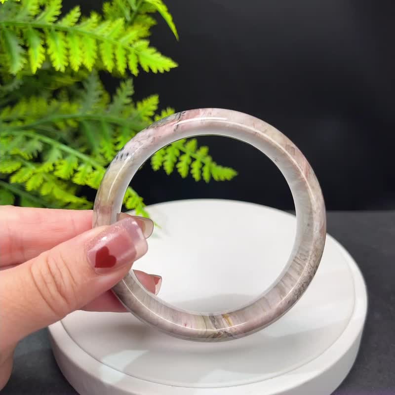 優質 緬甸樹化玉手鐲 61MM 冰潤高瓷結晶天眼千層年輪紋多彩 招財 - 手鍊/手環 - 玉石 多色