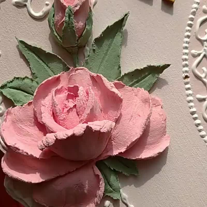 掛鐘 Wall clock with roses Pink Flower clock Silent wall clock for nursery Gift - Kids' Furniture - Wood Pink