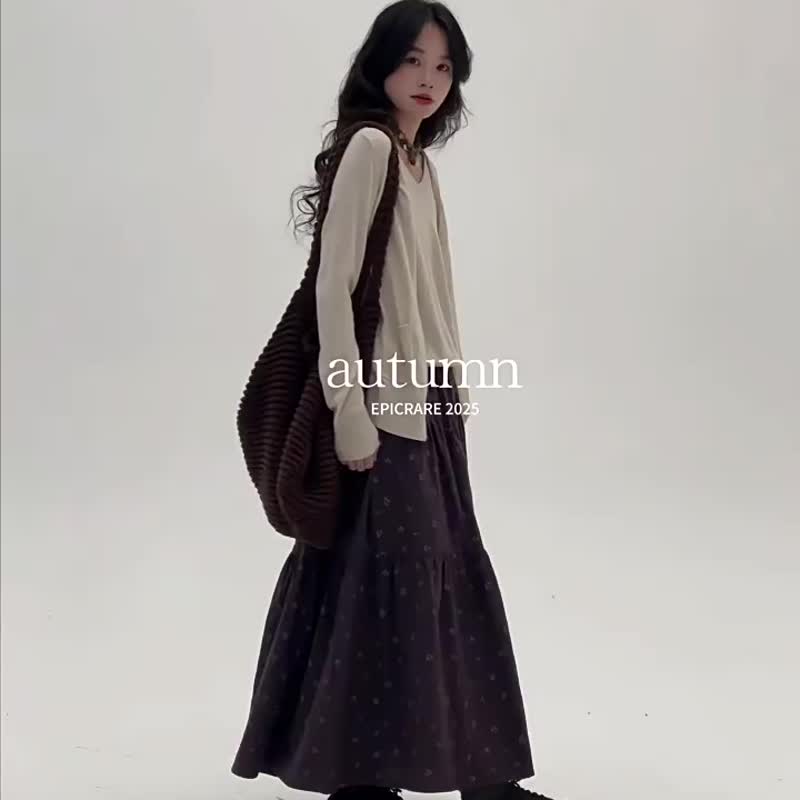 2顔色 溫柔柔軟磨毛碎花半身裙 文藝復古休閒長裙 - 裙子/長裙 - 棉．麻 藍色