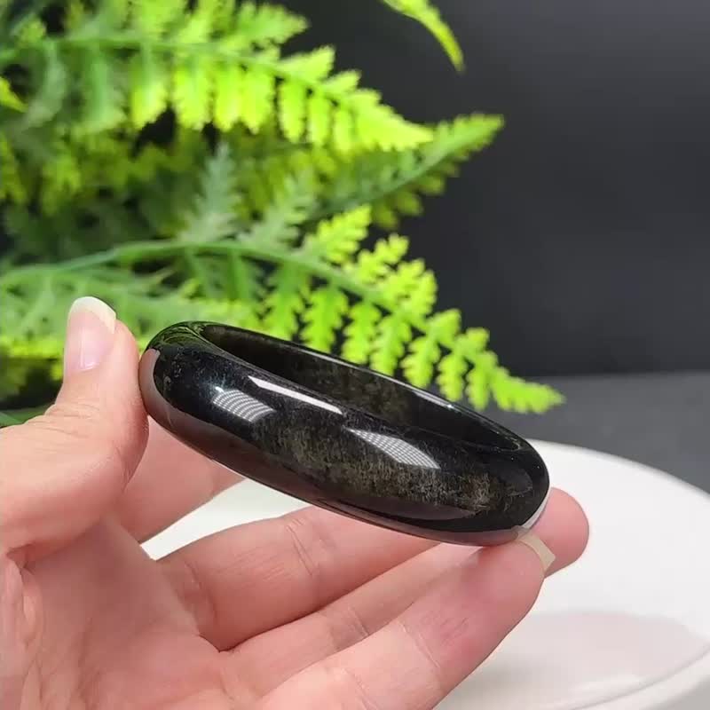 高品質 金曜石手镯 55MM 灑金金沙黑曜石手環 耀眼靈動 辟邪護身 - 手鍊/手環 - 半寶石 金色