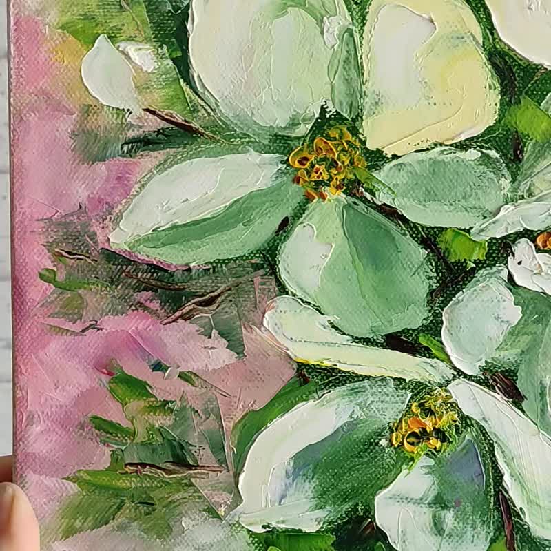 白い花の絵、手描き、咲くリンゴの木のアート、家の装飾