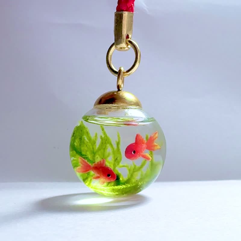 Made to order　Glass goldfish ball  Japanese style key chain　miniature - Charms - Glass 