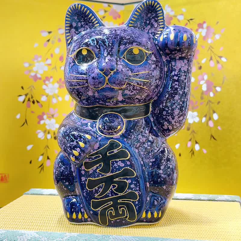 【紫晶聚財】日本清水燒招財貓 | 透輝石 - 花紫 特大 - 擺飾/家飾品 - 瓷 紫色