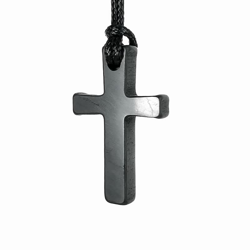 Shungite Cross Necklace - Necklaces - Stone Black