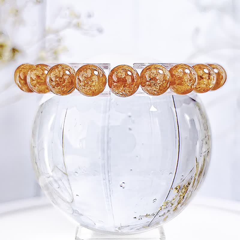 【高品橘金太陽石】高品濃色金太陽石 水晶手串手鍊/一物一拍 - 手鍊/手環 - 水晶 橘色