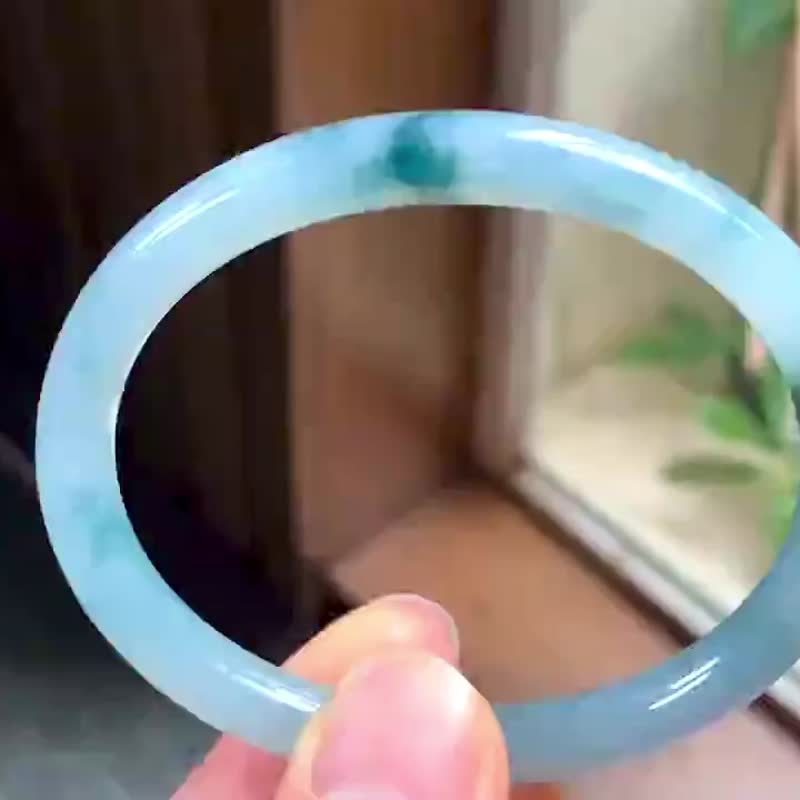 冰種 天然翡翠 緬甸 A玉 玉鐲 • 冰種藍花翡翠貴妃鐲 - 手鍊/手環 - 玉石 藍色