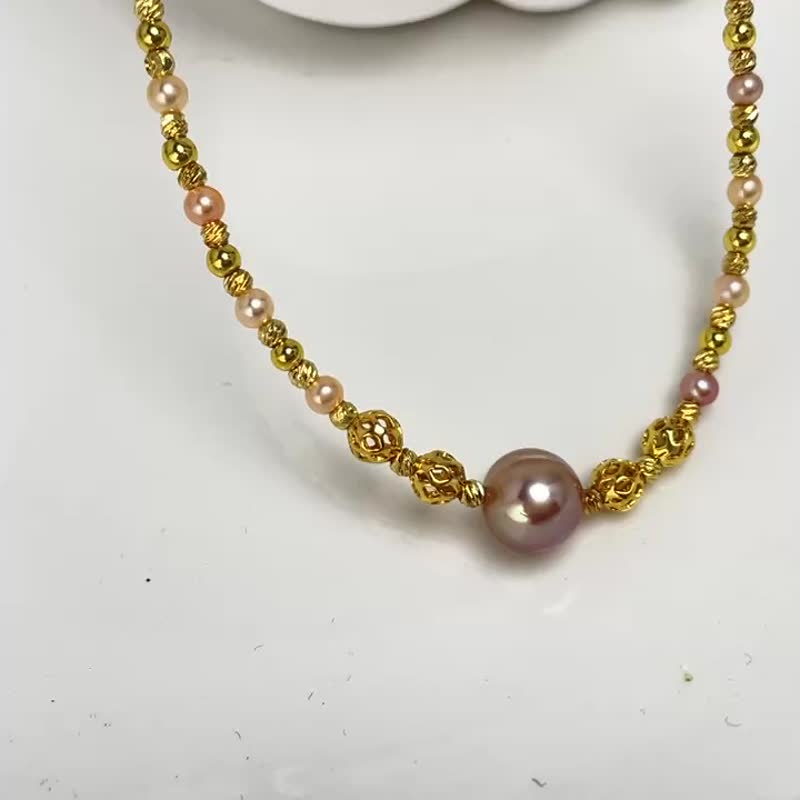 ラベンダーロマンス 天然淡水パール 華やか マグネットクラスプ ネックレス - ネックレス - 真珠 パープル