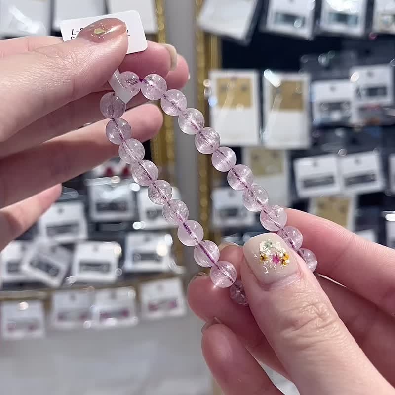 Self-use high-quality glittering transparent brushed Kunzite 7.5mm crystal bracelet improves sleep and relieves anxiety - สร้อยข้อมือ - คริสตัล สีม่วง