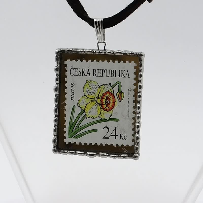 Stained glass pendant with a floral stamp - Necklaces - Glass 