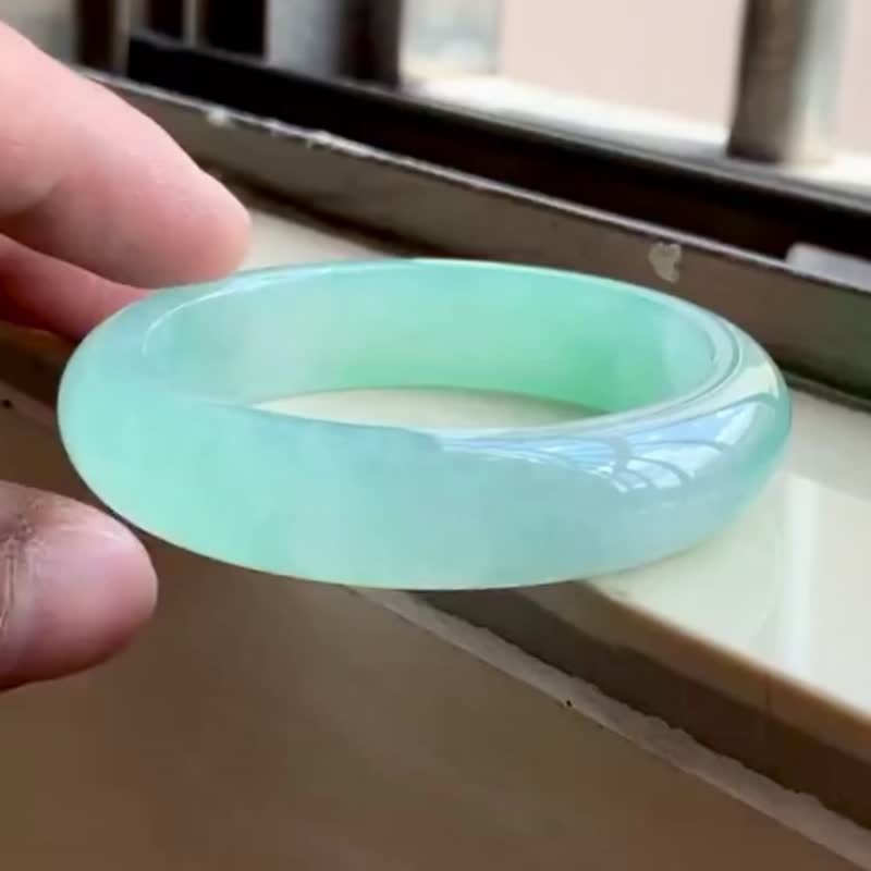 冰種 天然翡翠 緬甸 A玉 玉鐲 • 冰種晴水翡翠福鐲 - 手鍊/手環 - 玉石 綠色