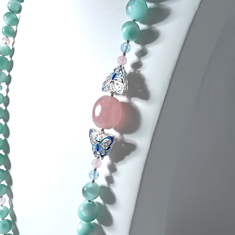 頂級天使綠海紋石 綠柱石 摩根石 蝴蝶 長項鍊 可戴2圈 單品 禮物 - 項鍊 - 寶石 綠色