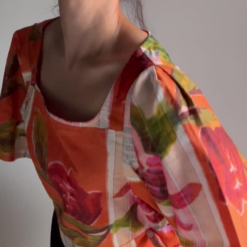 The only item European style tops of big size made from Unused Kimono fabric - Women's Tops - Silk Multicolor