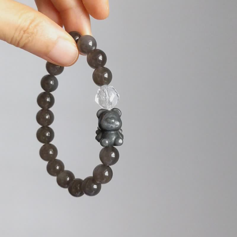 Crystal mineral bracelet bracelet Silver obsidian angel bear low-key cute exclusive design - สร้อยข้อมือ - วัสดุอื่นๆ สึชมพู