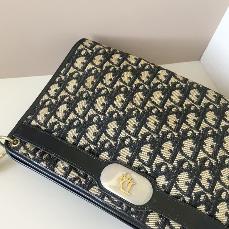 【LA LUNE】中古二手Dior深藍黑老花皮革包單肩側背孭斜揹小手袋 - 側背包/斜背包 - 真皮 藍色
