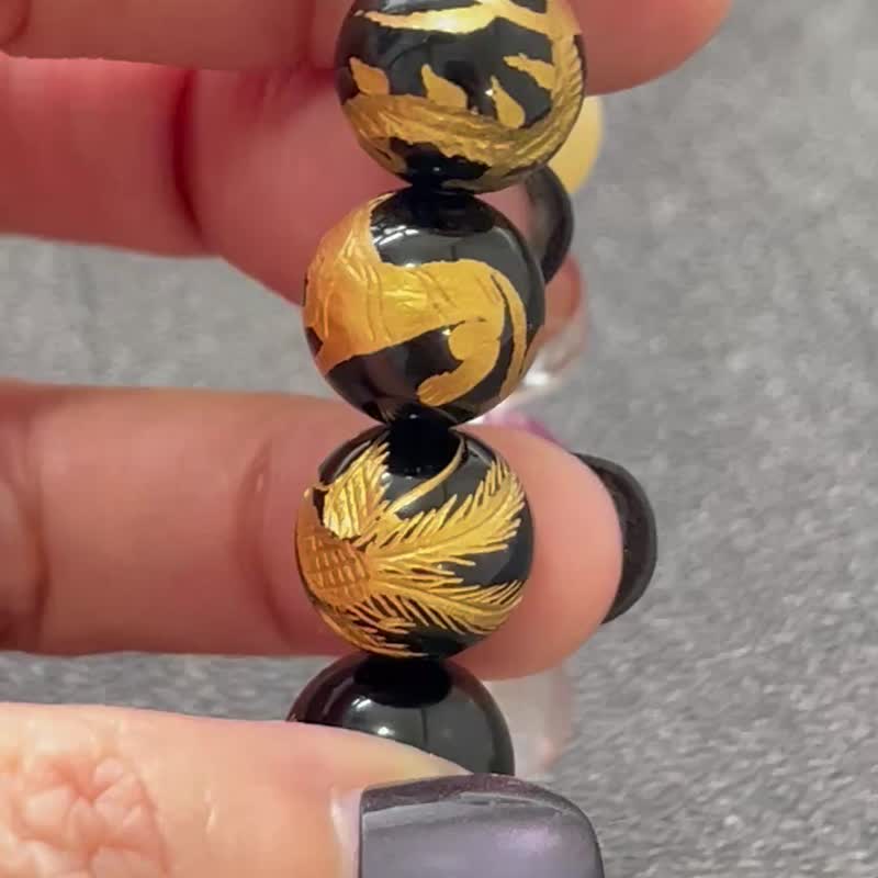 金雕四神獸 七脈輪設計 水晶手串 12mm 附送淺草子招財祈福錢龜 - 手鍊/手環 - 半寶石 多色
