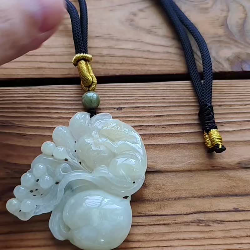 Pro-Cui Natural Jadeite Ice Yellow Jade Spirit Monkey Offering Longevity Adjustable Rope Chain Zodiac Monkey - สร้อยคอ - หยก สีเหลือง