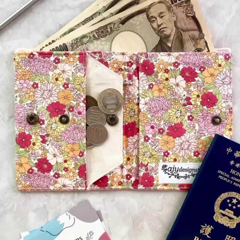 Travel wallet (short) with passport and money compartments - ที่เก็บพาสปอร์ต - ผ้าฝ้าย/ผ้าลินิน สึชมพู