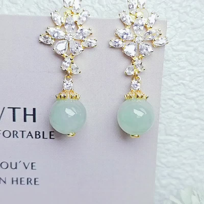 Wealth | Noble macaron sweet fruit green | Myanmar A-quality jadeite light fruit green beads sterling silver luxury earrings - Earrings & Clip-ons - Jade 