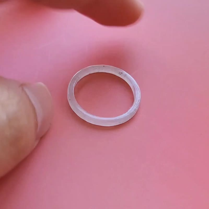 【親翠】天然翡翠 冰莫西沙美人條方戒手指鐲10.5號戒圈 R款 - 戒指 - 玉石 白色