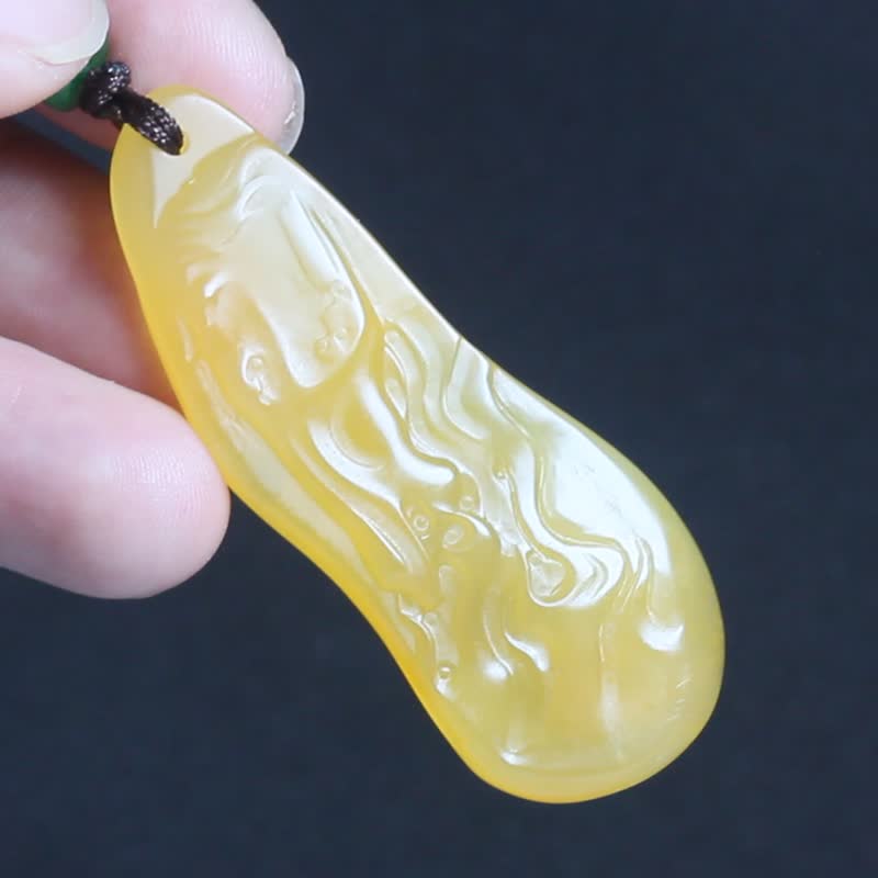 [Successful Immediately] Huanglong Jade Necklace Pendant Carving Design Jade Pendant Zodiac - Necklaces - Jade Orange