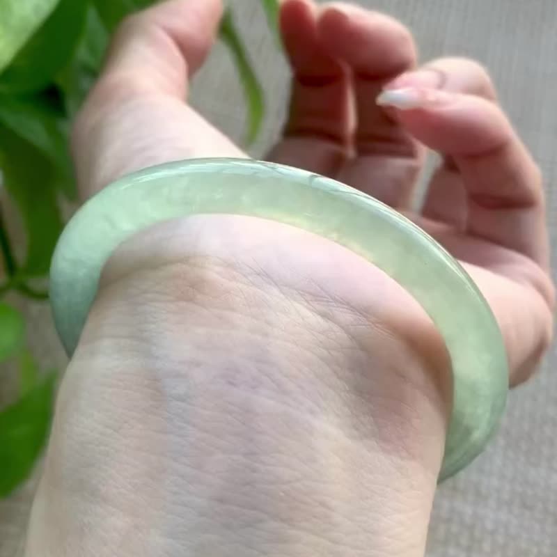 冰種 天然翡翠 緬甸 A玉 玉鐲 • 高冰種青綠翡翠圓鐲 - 手鍊/手環 - 玉石 綠色