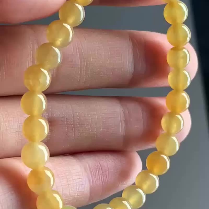 冰種翡翠天然翡翠 A玉 玉珠 玉鏈手鏈頸鏈 • 冰種黃翡翠手串 - 手鍊/手環 - 玉石 黃色