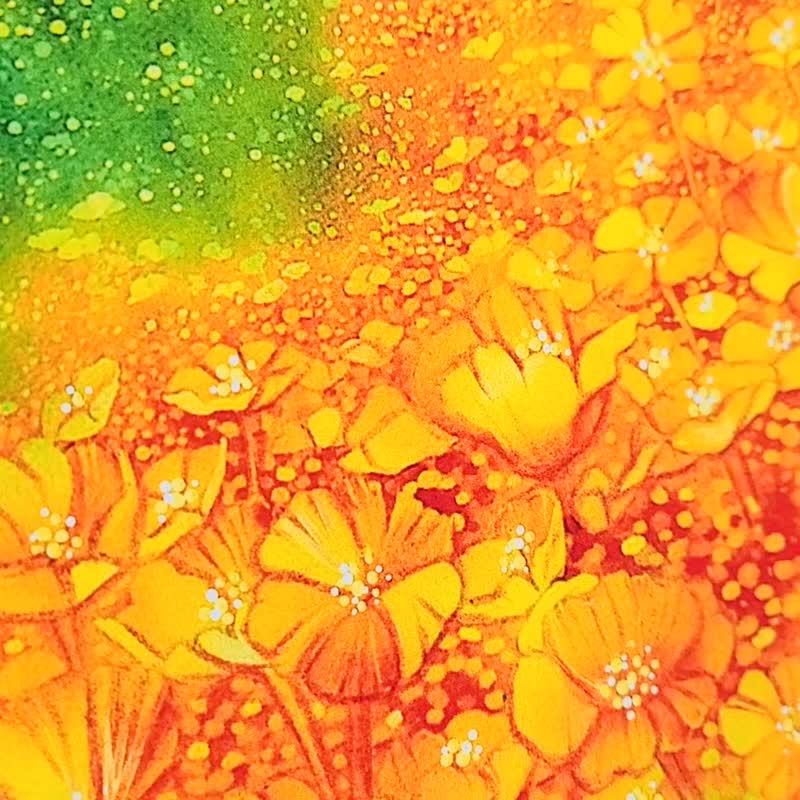 【Flower paradise】水彩画　アートプリント　インテリア雑貨　おしゃれリビング　壁掛け　花畑　ポピー　風景　青空 - 海報/掛畫/掛布 - 紙 橘色