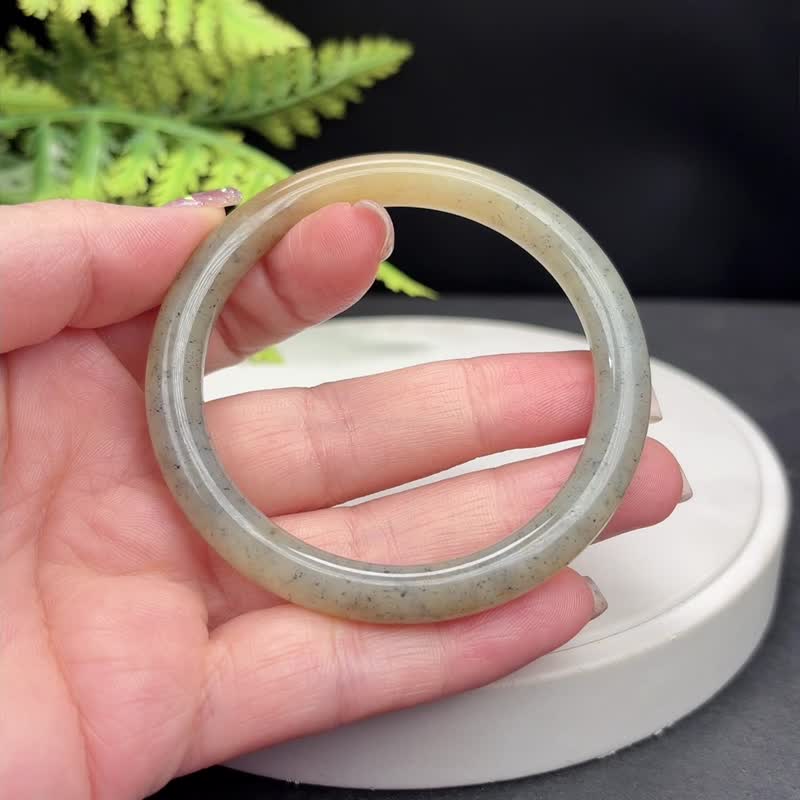 和田玉糖青花手镯 56+MM 青花籽料翹糖 半山半水 玉手環 附證書 - 手鍊/手環 - 玉石 
