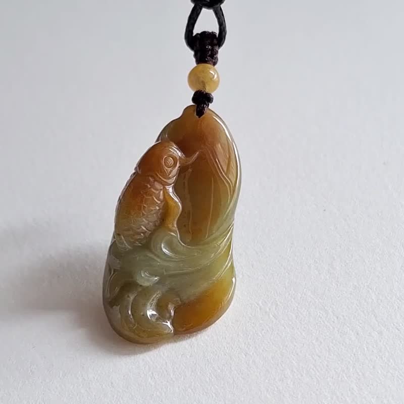 紅黃翡鯉魚吊墜 |天然瓜地馬拉翡翠A貨吊墜 | 玉器玉墜 - 項鍊 - 玉石 