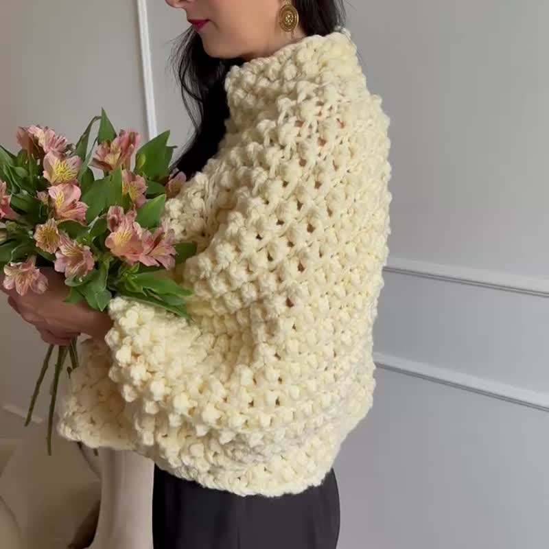 Cropped sweater jacket Wedding coat Knit cardigan for women - 女毛衣/針織衫 - 羊毛 