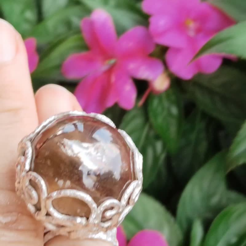 煙水晶球手工銀戒 純銀戒指 ~ **球** ~Smoky Quartz Silver Ring - 戒指 - 純銀 