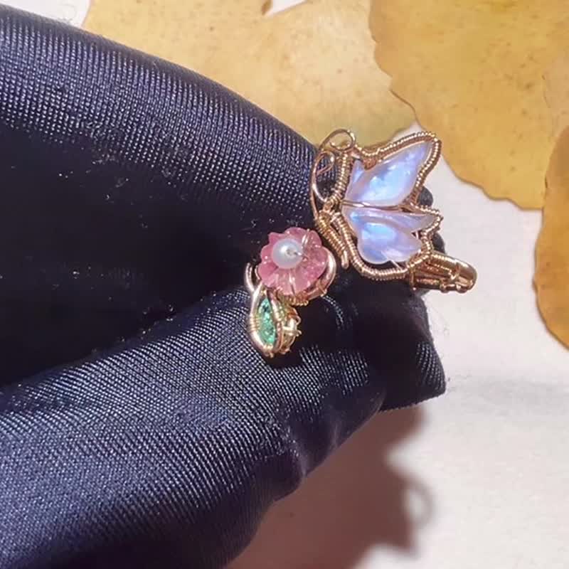 純手工14K包金繞線蝴蝶寶石開口戒指 - 戒指 - 寶石 多色
