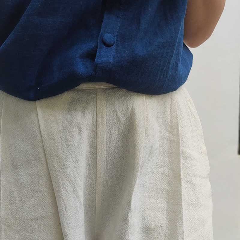 Beige Pants - 乾淨闊腿前褶褲 - 女長褲 - 棉．麻 白色