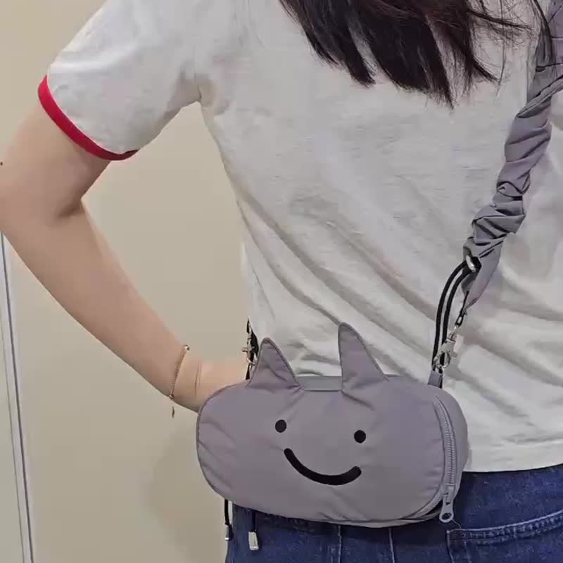 Jesper 澎皮卡荔貓肩背購物兩用包 貓咪 手機掛繩 斜肩包 購物袋 - 側背包/斜背包 - 棉．麻 