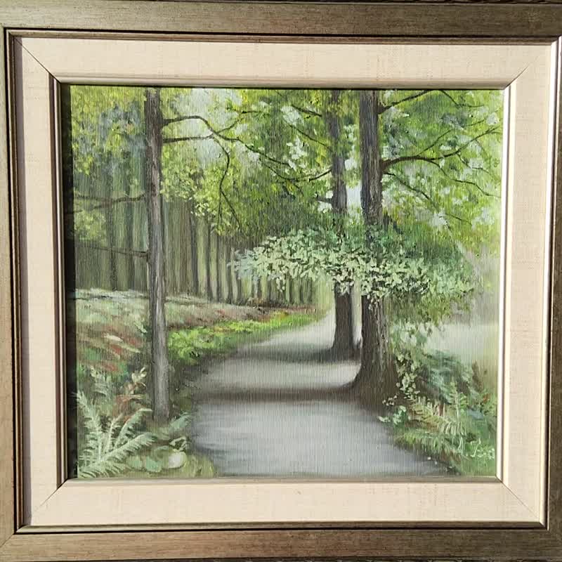 Oaks Alley Painting Landscape Original Art Oaks Trees Forest Scene Artwork - 插畫/繪畫/寫字 - 亞麻 