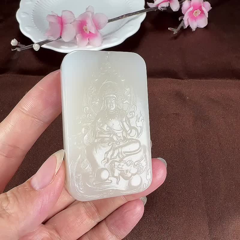 秒殺價 極品天然新疆和田玉藕粉色文殊菩薩吊墜玉質細膩溫潤 - 手鍊/手環 - 玉石 