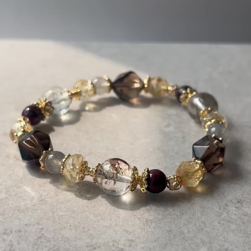 Good Luck and Prosperity Black Gold Super Seven Citrine Citrine Stone Labradorite Natural Crystal Bracelet - สร้อยข้อมือ - คริสตัล 