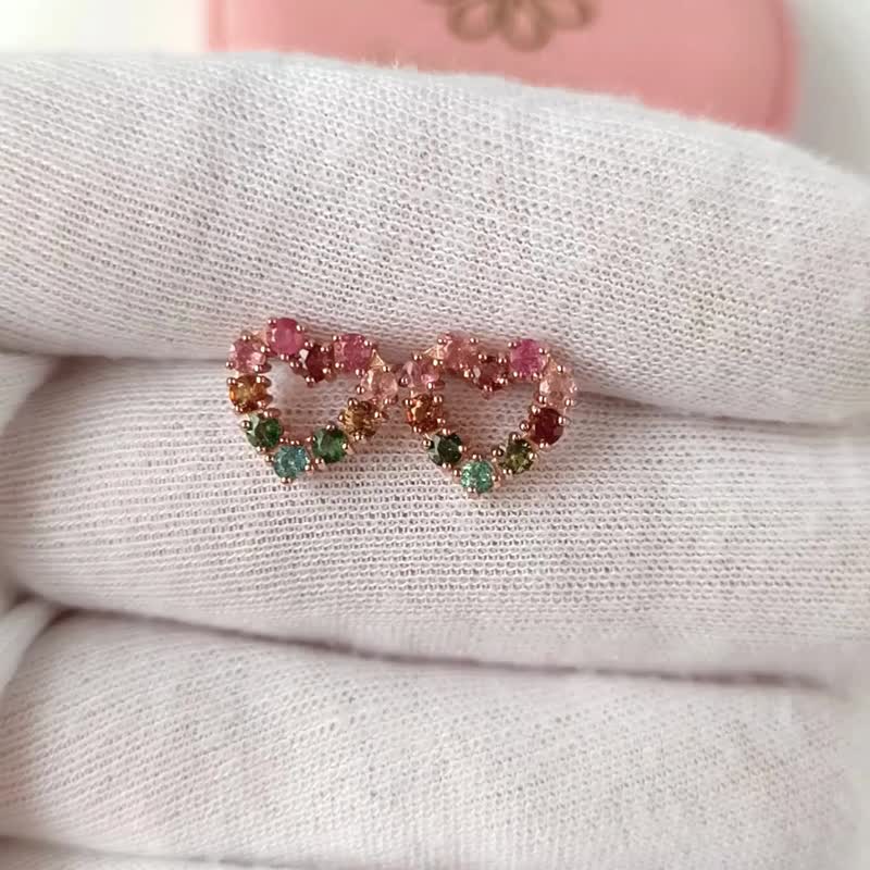 Natural Tourmaline Sterling Silver 925 with Rosegold Plated Stud Earrings. - 耳環/耳夾/耳骨夾 - 純銀 多色