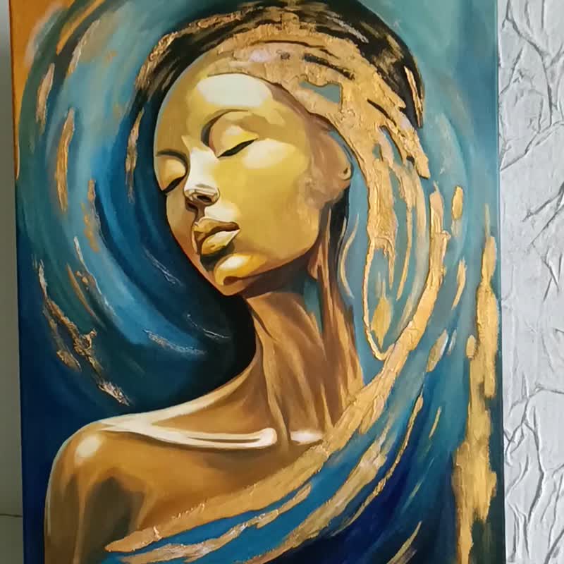 African American Woman Painting Afro Woman Original Oil Painting Balck Woman Art - ตกแต่งผนัง - วัสดุอื่นๆ หลากหลายสี