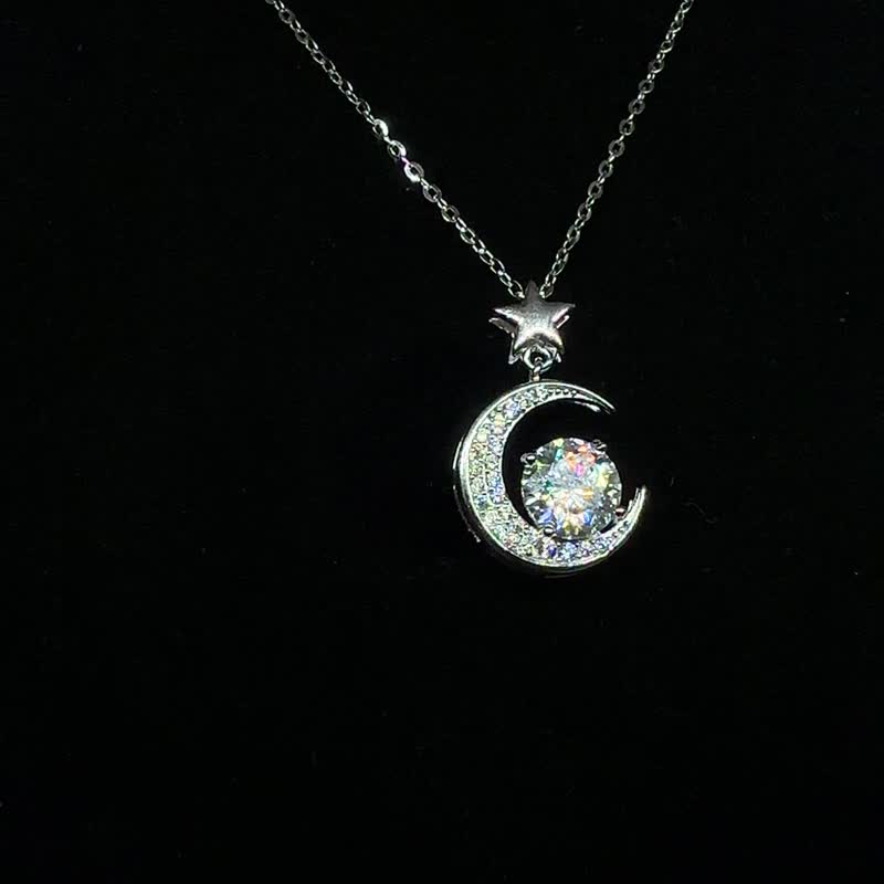 The first choice for Mother’s Day gifts is the Moissanite 925 sterling silver pendant necklace - Stars and Moonlight - สร้อยคอ - เครื่องเพชรพลอย สีใส