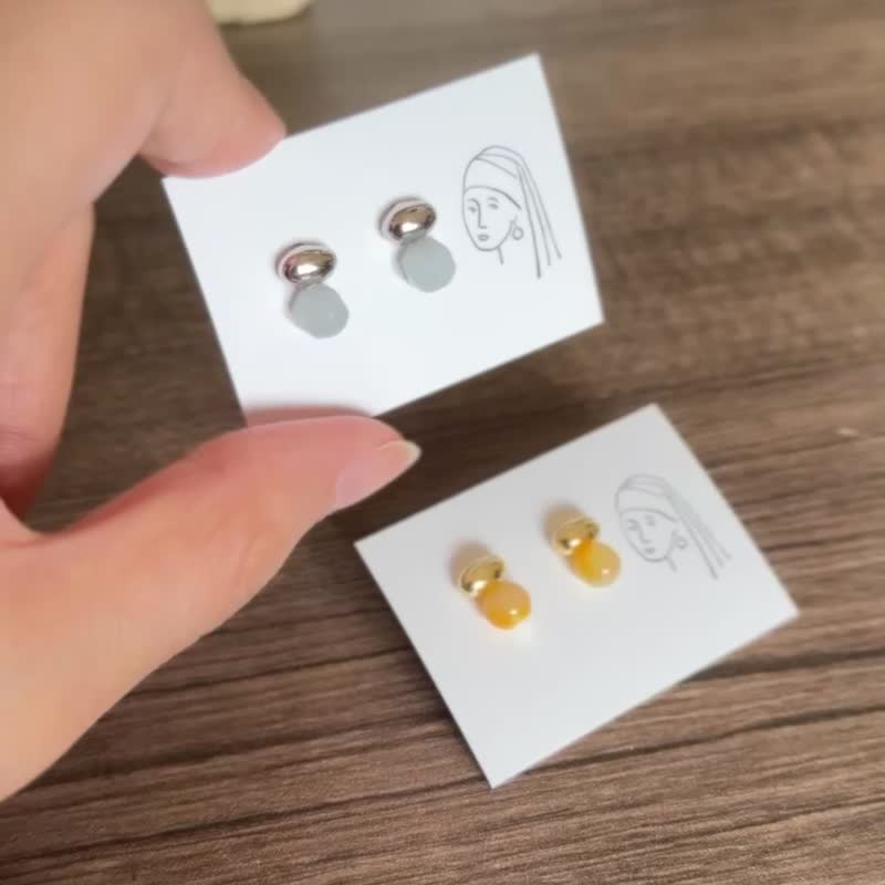 Konpeito - Mother of Pearl/Gemstone sterling silver ear studs - ต่างหู - เงินแท้ สีเหลือง