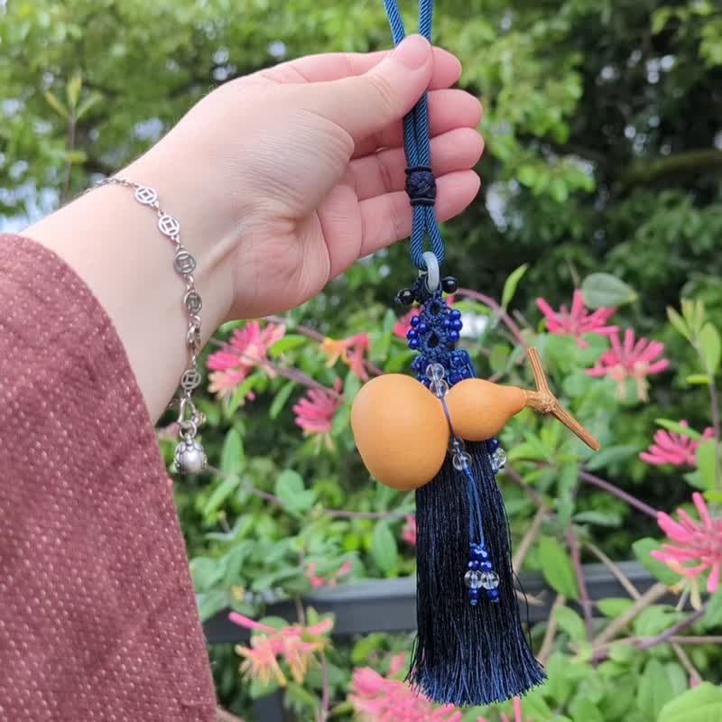 Car rearview mirror pendant tassel Chinese knot pendant very ring natural gourd obsidian pendant - Charms - Semi-Precious Stones Blue