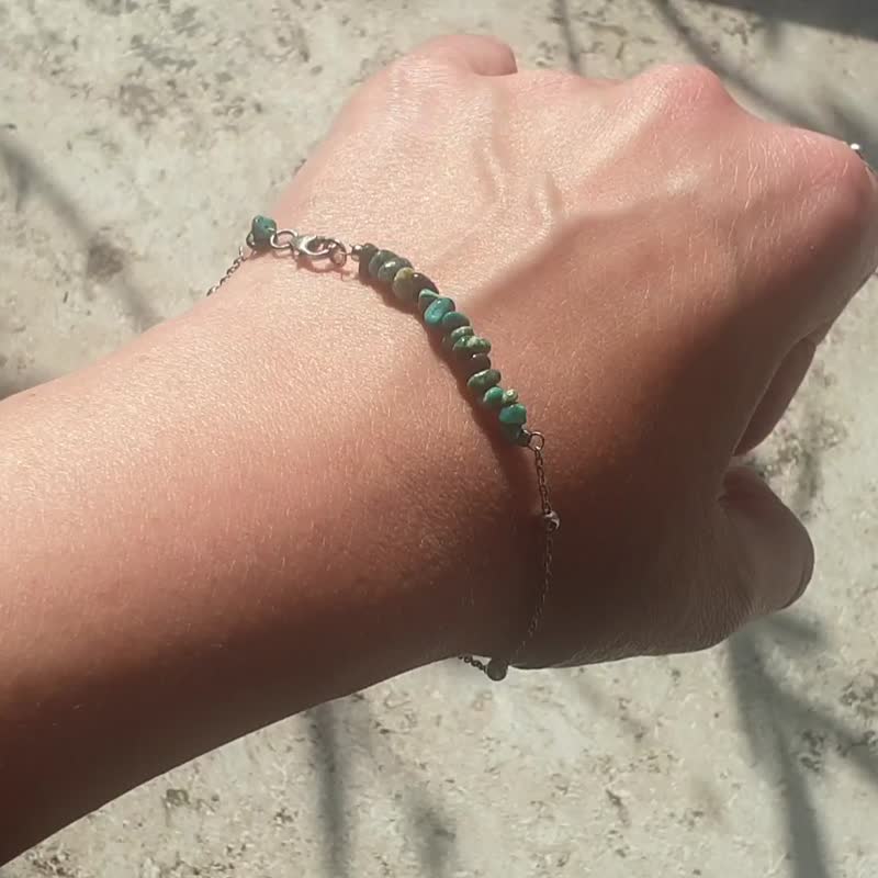 Chrysocolla chips Bracelet, 925 Silver, Gift, Taurus Birthstone, Libra gem - 手鍊/手環 - 寶石 綠色
