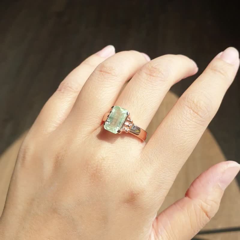 Aquamarine ring, Emerald cut, silver 925 rose gold plated. - 戒指 - 寶石 藍色